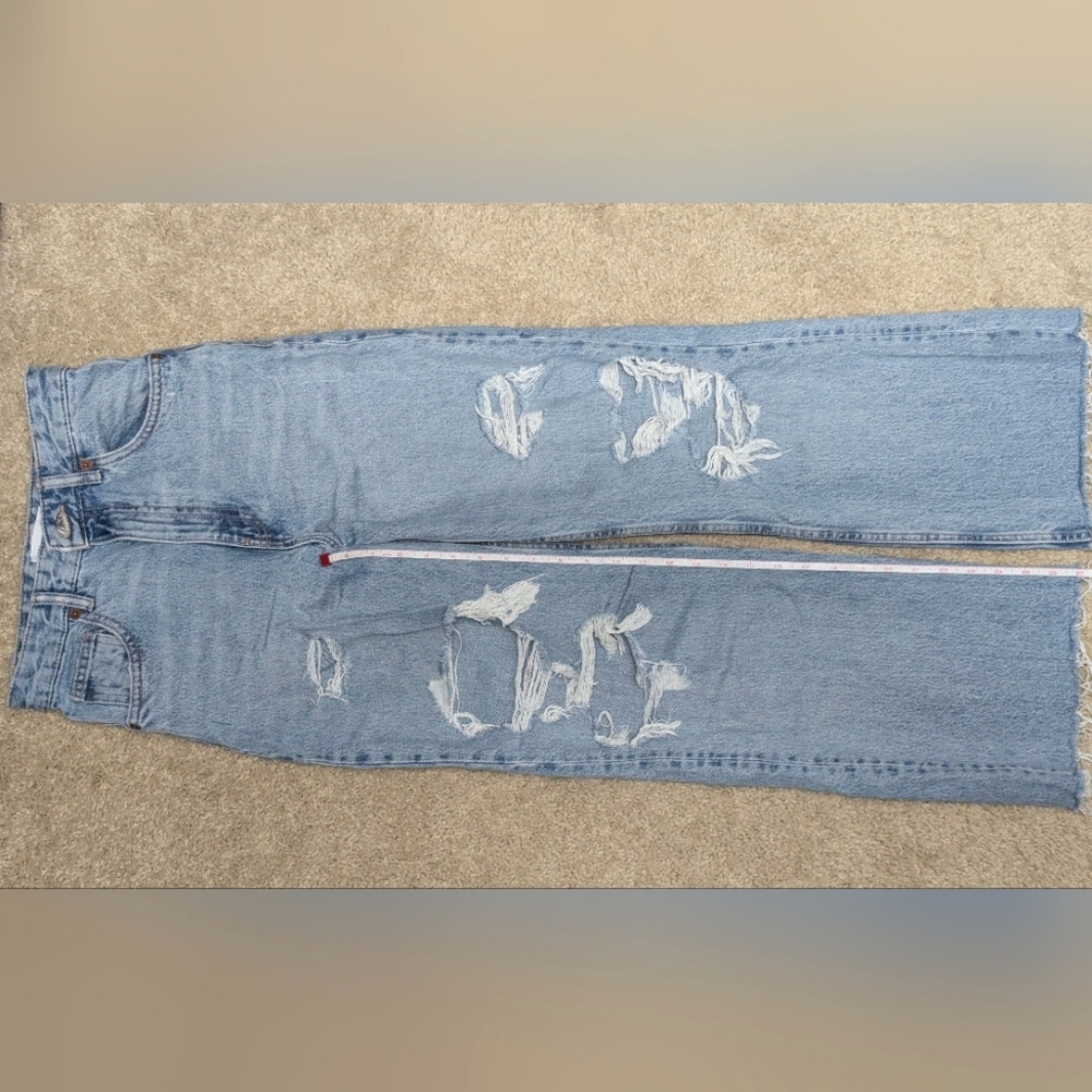 Zara High Rise Distressed Straight Leg Jeans Size 2
